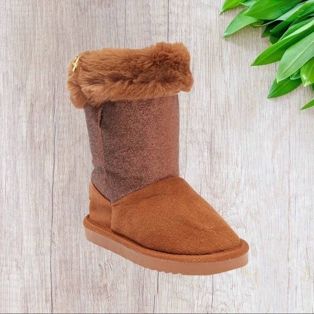 Rampage Faux Fur Trim Pull-On Boot in Cognac 9M Toddler